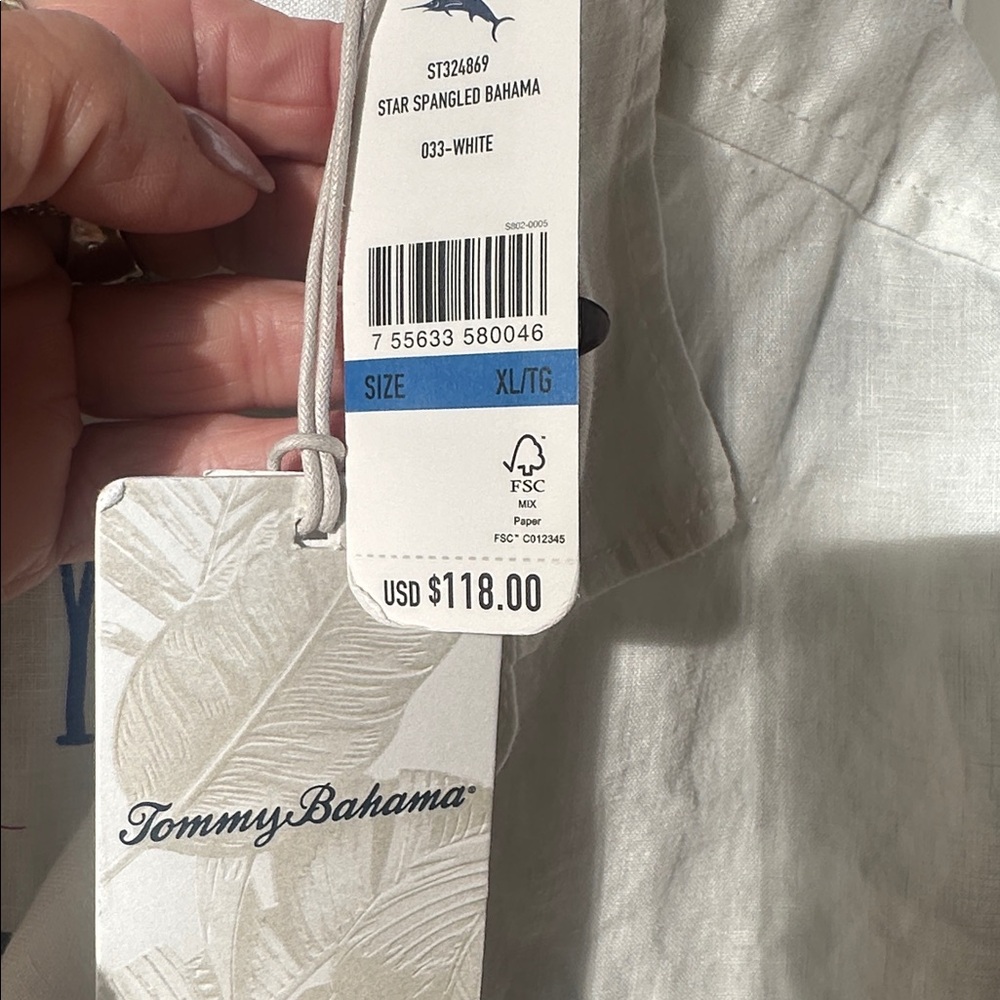 Tommy Bahama White Linen  Shirt star spangled Bahama Long sleeve NEW w/ tags - Picture 4 of 4